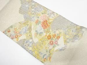 アンティーク　綴れ　箔置き　地紙に花車模様袋帯（材料）